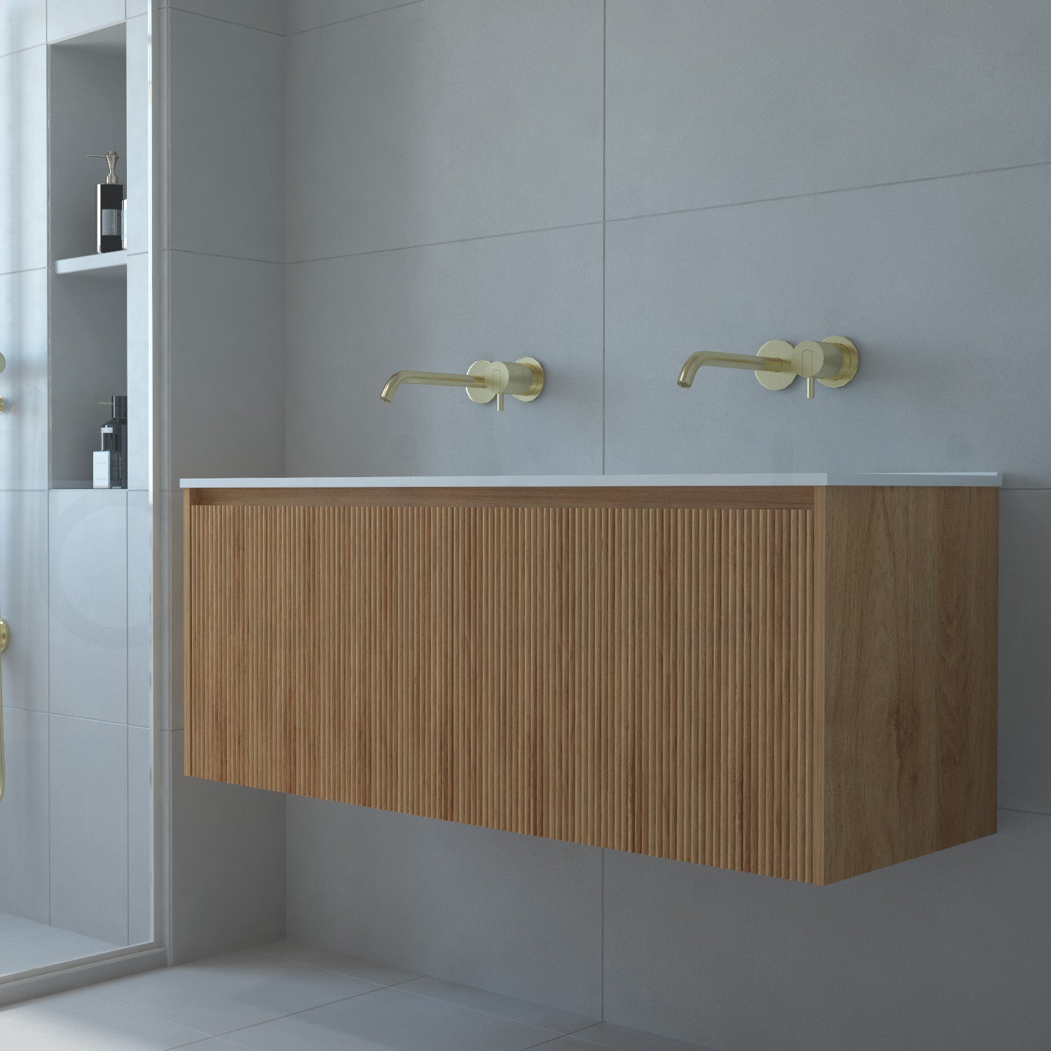 Baiachi Clermont 1200 Fluted Timber Bathroom Vanity Wall Hung White Stone