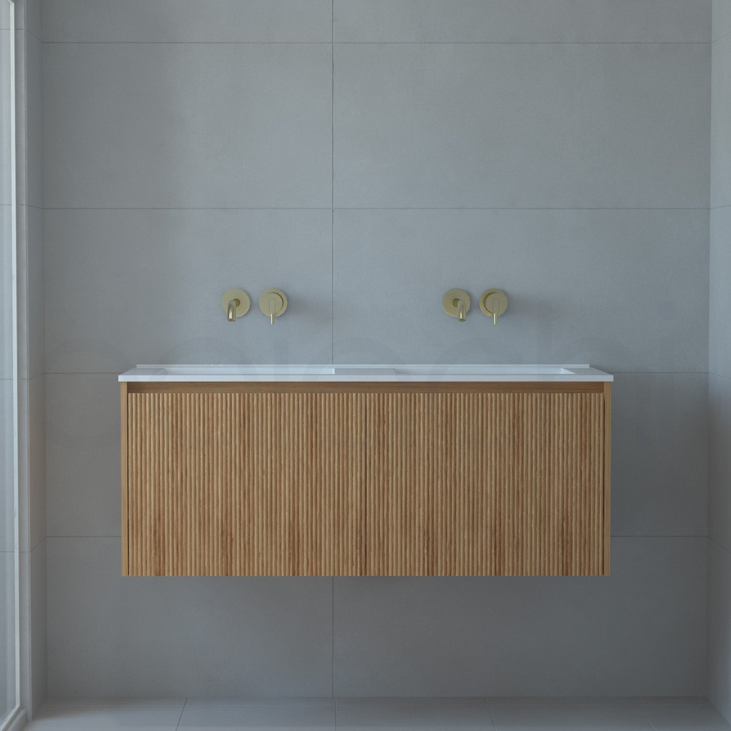 Baiachi Clermont 1200 Fluted Timber Bathroom Vanity Wall Hung White Stone