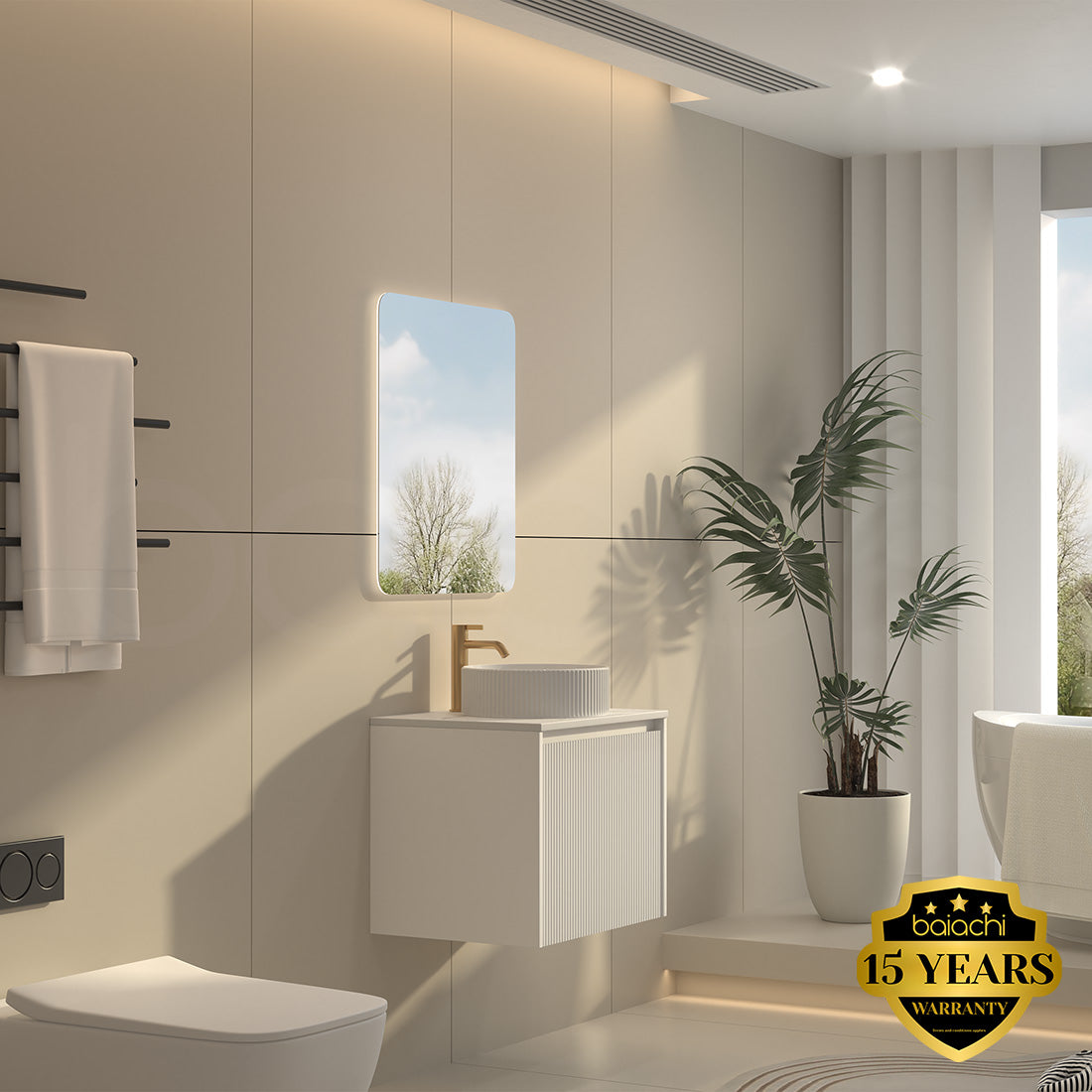 Baiachi Clermont 600 White Fluted Wall Hung Bathroom Vanity Ceramic Basin