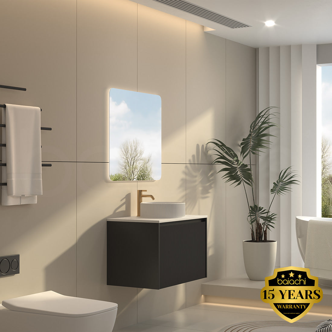 Baiachi Clermont 750mm Black Fluted Wall Hung Bathroom Vanity Cabinet