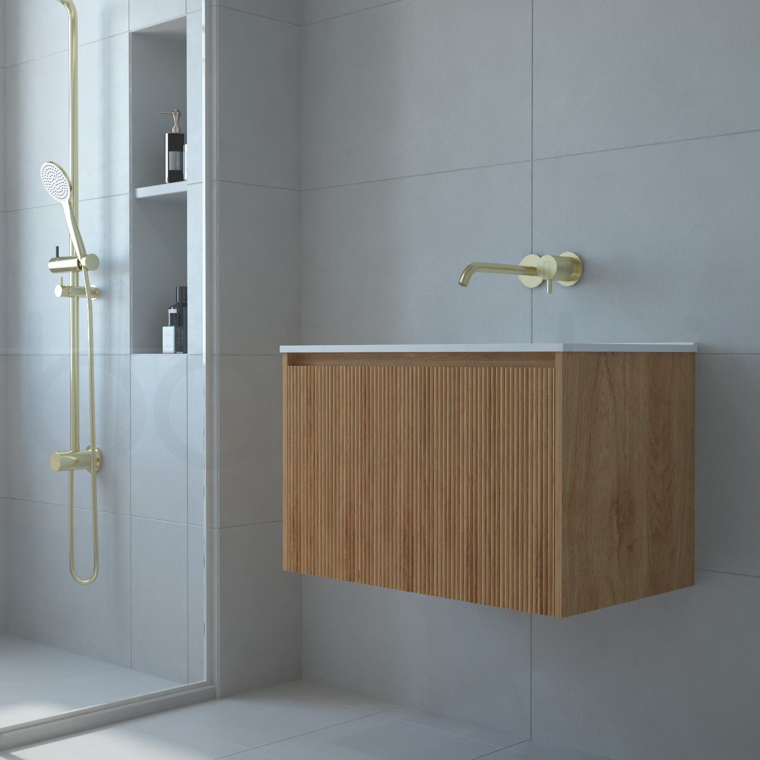 Baiachi Clermont 750 Fluted Timber Bathroom Vanity Wall Hung Ceramic Basin