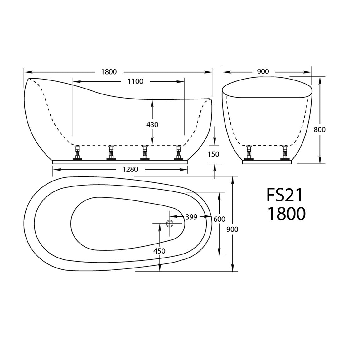FS21 1800mm 12 Jets Freestanding Spa Bath Hot Pump