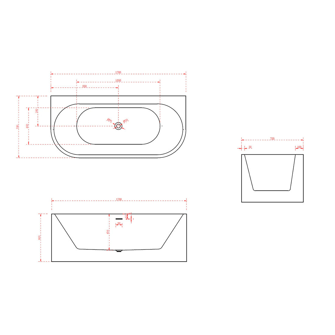 FS36 1700mm 10 Jets Freestanding Spa Bath Hot Pump
