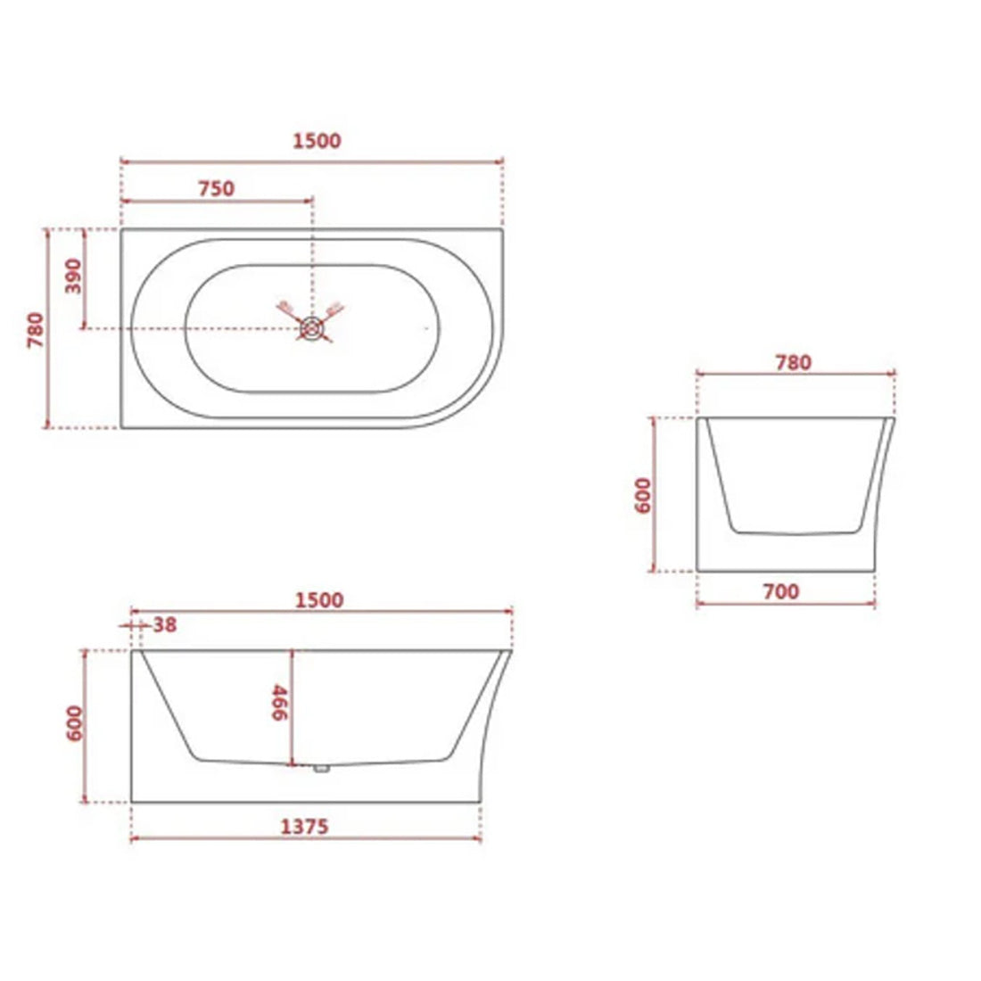 FS7 1500mm 12 Jets Freestanding Spa Bath Electronic Hot Pump