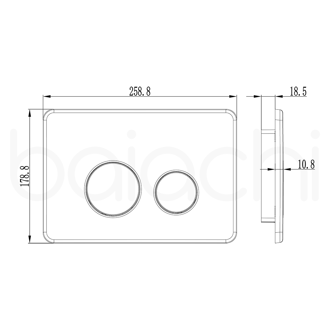 Ballina Rimless In Wall Toilet Suite with Round Stainless Steel Gun Metal Flushing Buttons