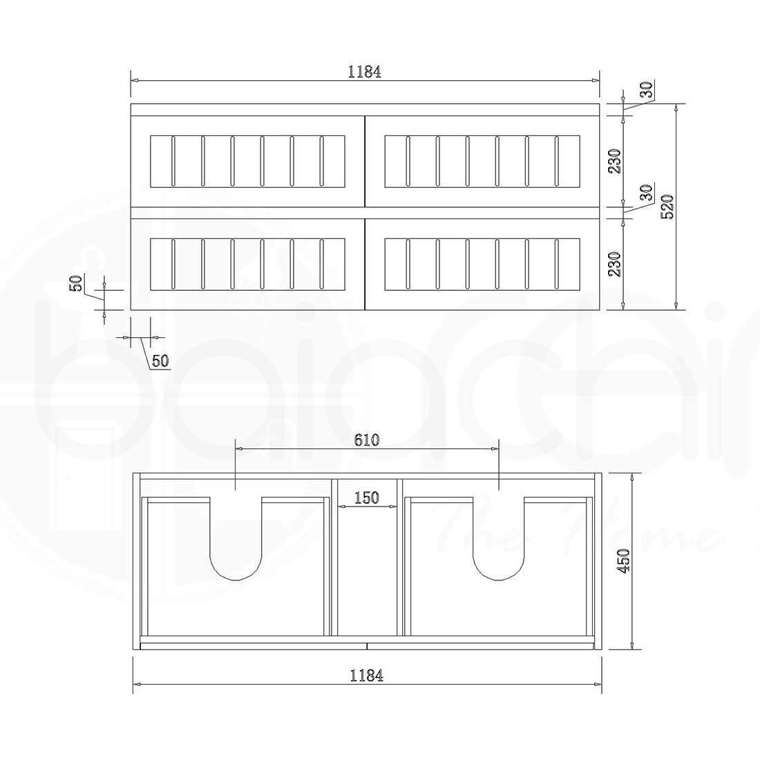 Hampton 1200mm PW Wall Hung Bathroom Vanity Cabinet