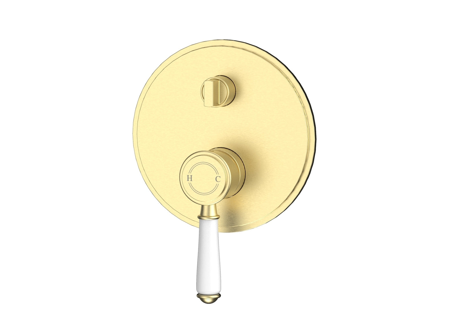 Ikon Clasico Ceramic Handle Wall Mixer With Diverter Brushed Gold