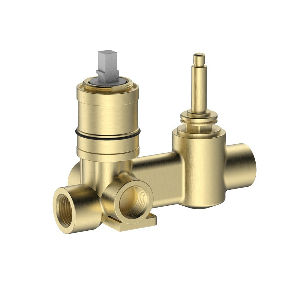 Ikon Clasico Ceramic Handle Wall Mixer With Diverter Brushed Gold