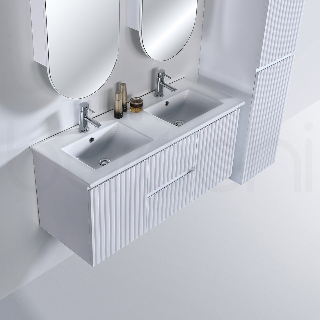 Baiachi Ivana Fluted 1200mm PVC Water Proof Wall Hung Bathroom Vanity Ceramic Basin