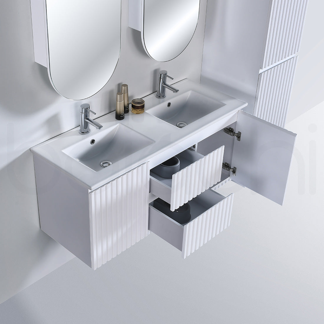 Baiachi Ivana Fluted 1200mm PVC Water Proof Wall Hung Bathroom Vanity Ceramic Basin