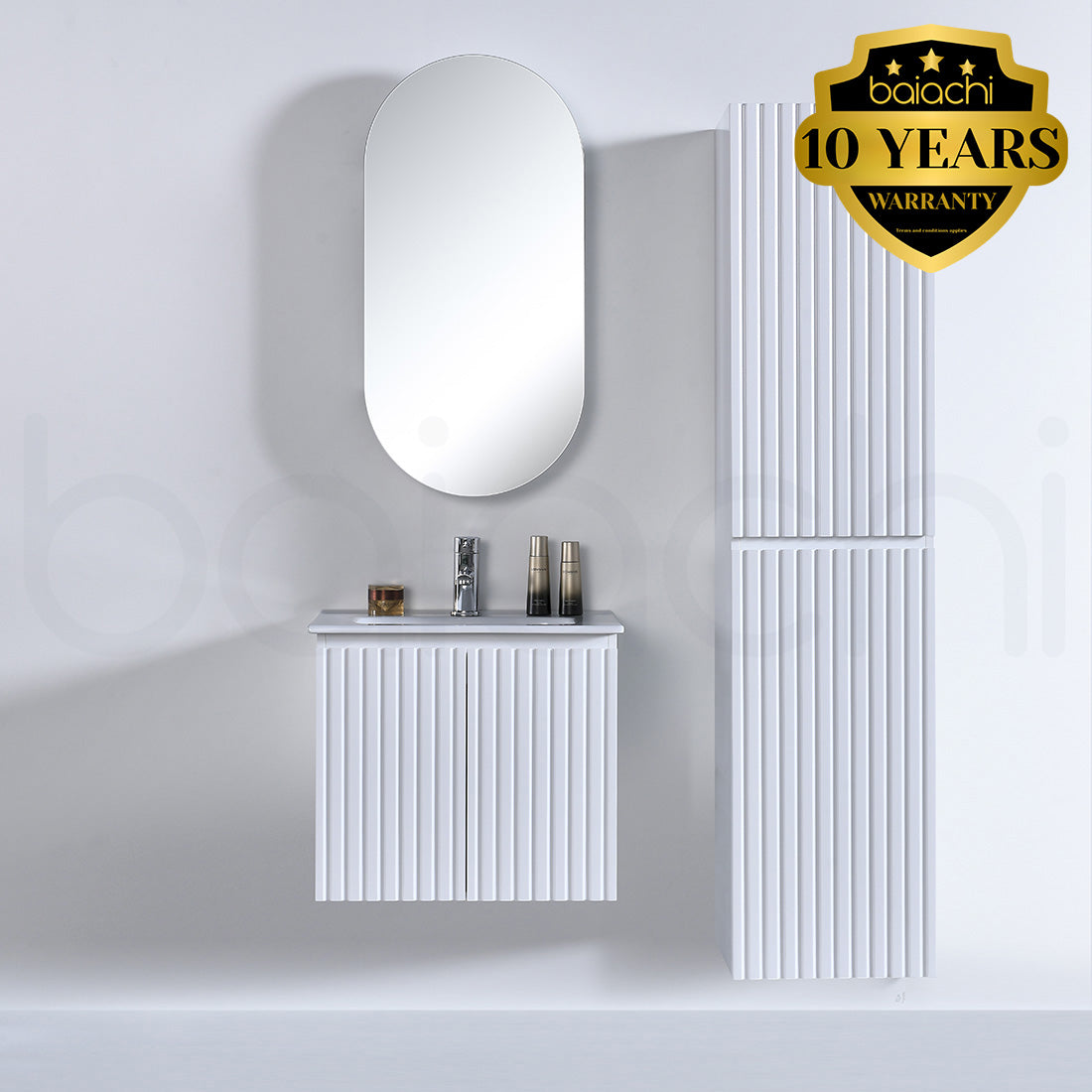 Baiachi Ivana Fluted 600mm PVC Water Proof Wall Hung Bathroom Vanity Cabinet