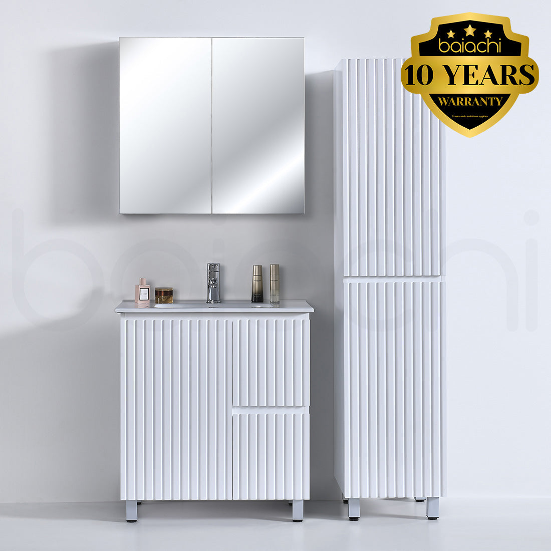 Baiachi Ivana Fluted 750mm PVC Water Proof Bathroom Vanity Right Drawers Cabinet