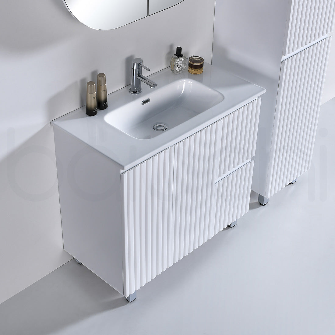 Baiachi Ivana Fluted 900mm PVC Water Proof Bathroom Vanity Right Drawers Cabinet