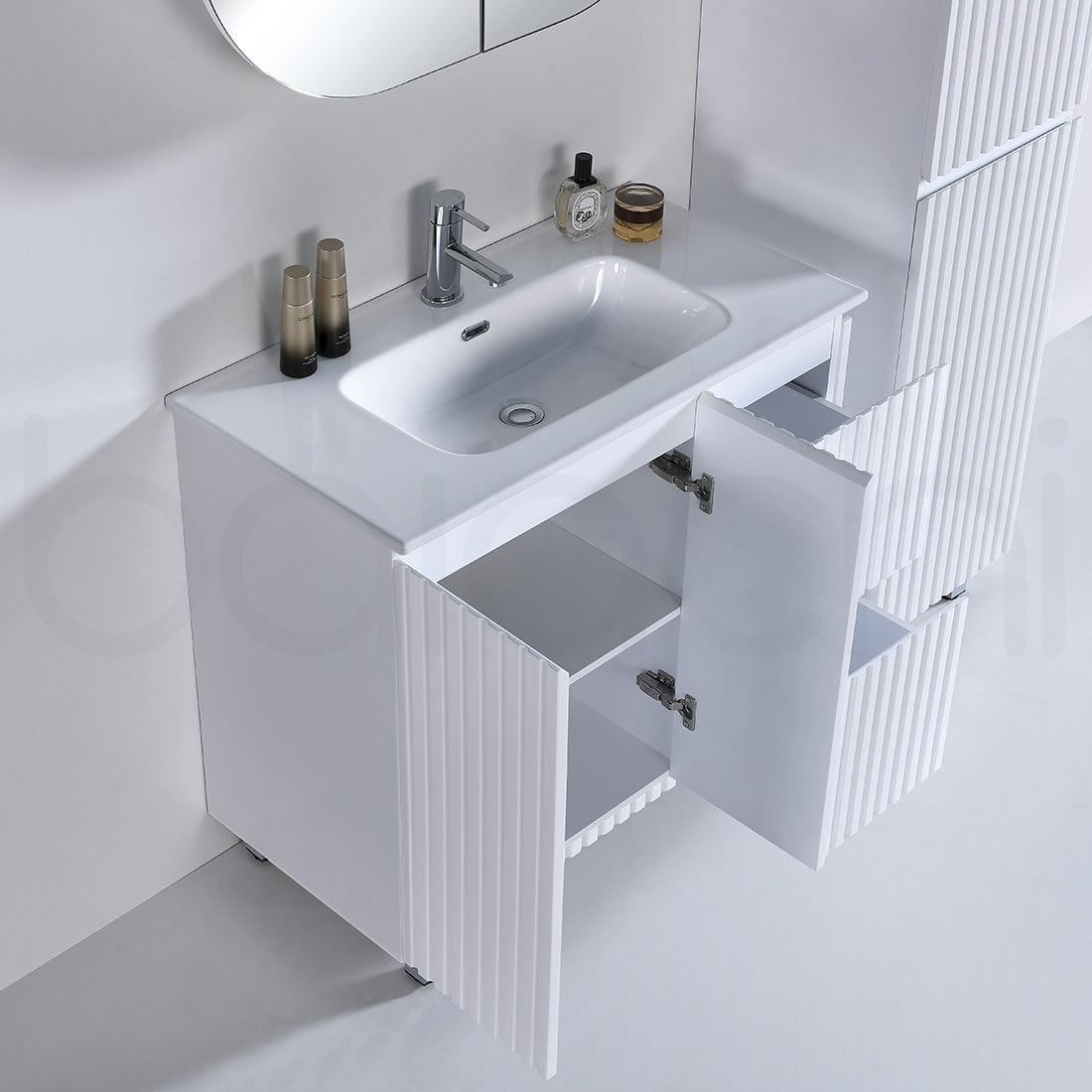 Baiachi Ivana Fluted 900mm PVC Water Proof Bathroom Vanity Right Drawers Cabinet