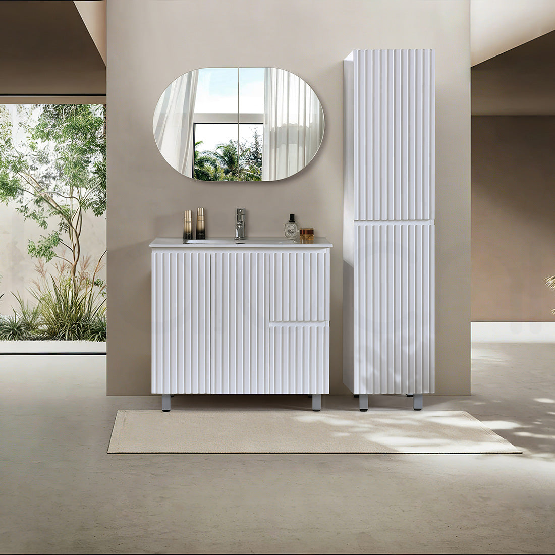 Baiachi Ivana Fluted 900mm PVC Water Proof Bathroom Vanity Right Drawers Cabinet