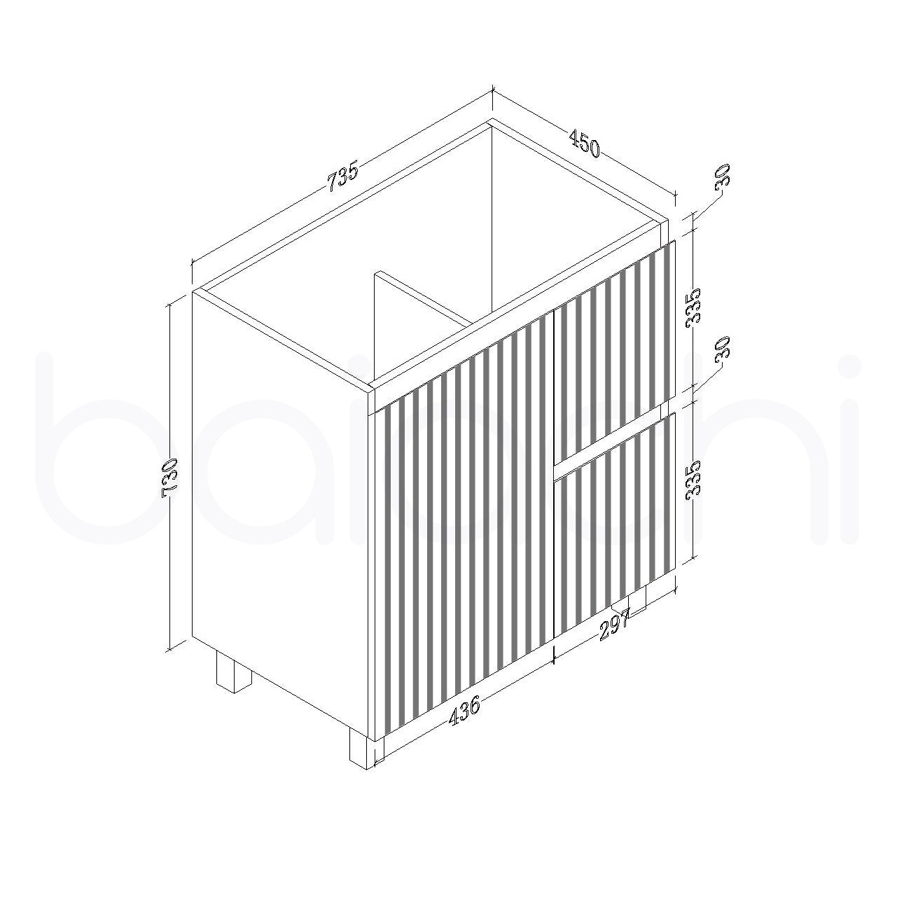 Baiachi Ivana Fluted 750mm PVC Water Proof Bathroom Vanity Right Drawers Cabinet