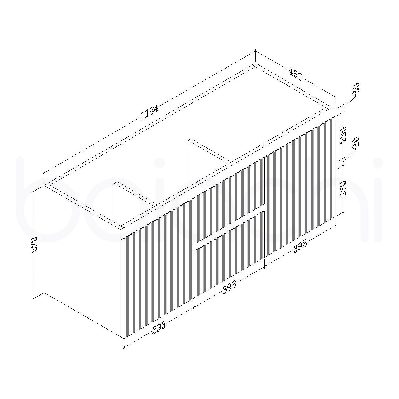 Baiachi Ivana Fluted 1200mm PVC Water Proof Wall Hung Bathroom Vanity Cabinet