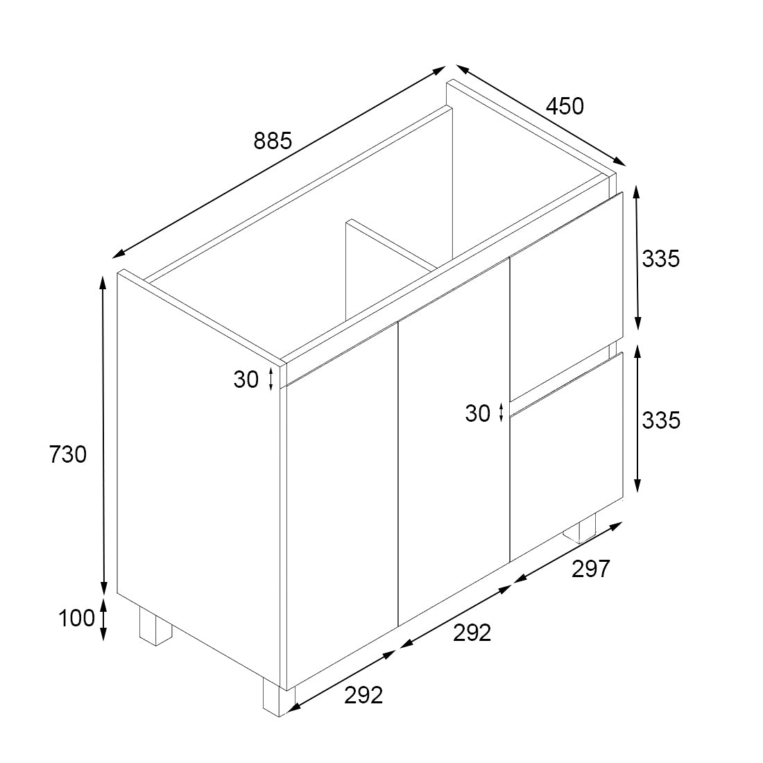 Ivana 900mm PVC Water Proof Bathroom Vanity Right Drawers Cabinet