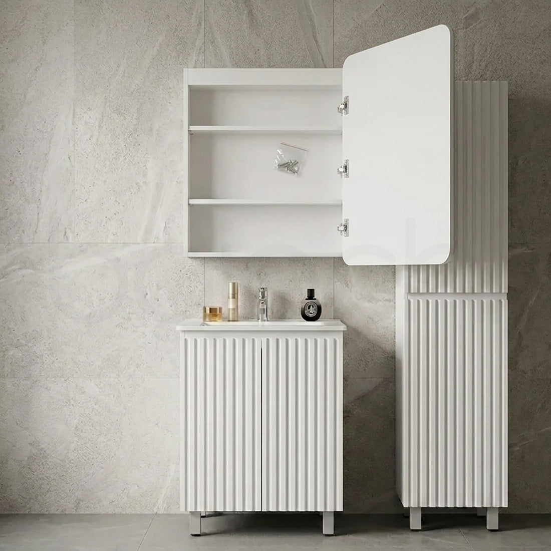 Baiachi 600x750 Round Edge LED Mirror Cabinet Right opening