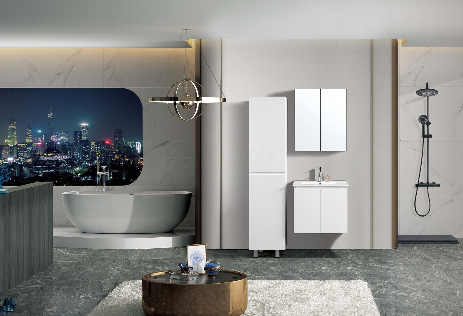 Lucena 600mm Slim PVC Water Proof Wall Hung Bathroom Vanity Cabinet