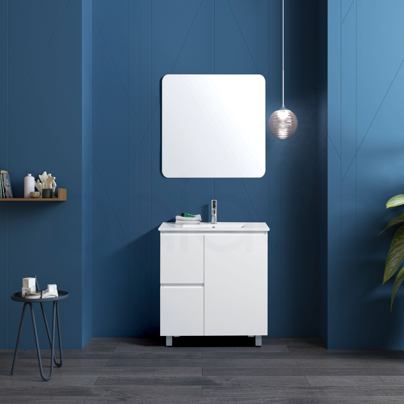 Lucena 750mm Slim Left Drawer PVC Water Proof Bathroom Vanity Ceramic Basin