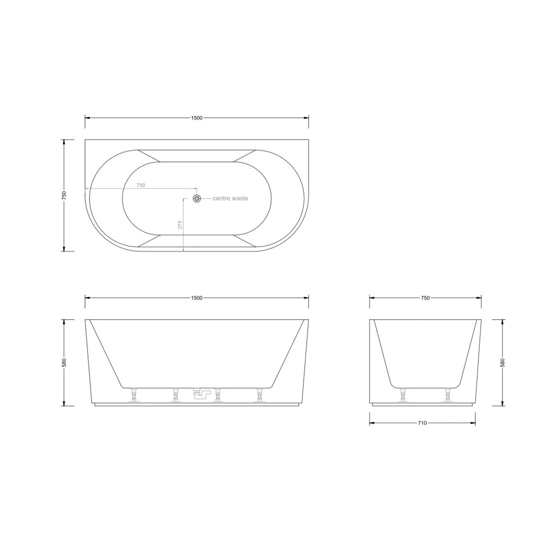 Mallorca 1500mm 10 Jets Freestanding Spa Bath Hot Pump Matte Black