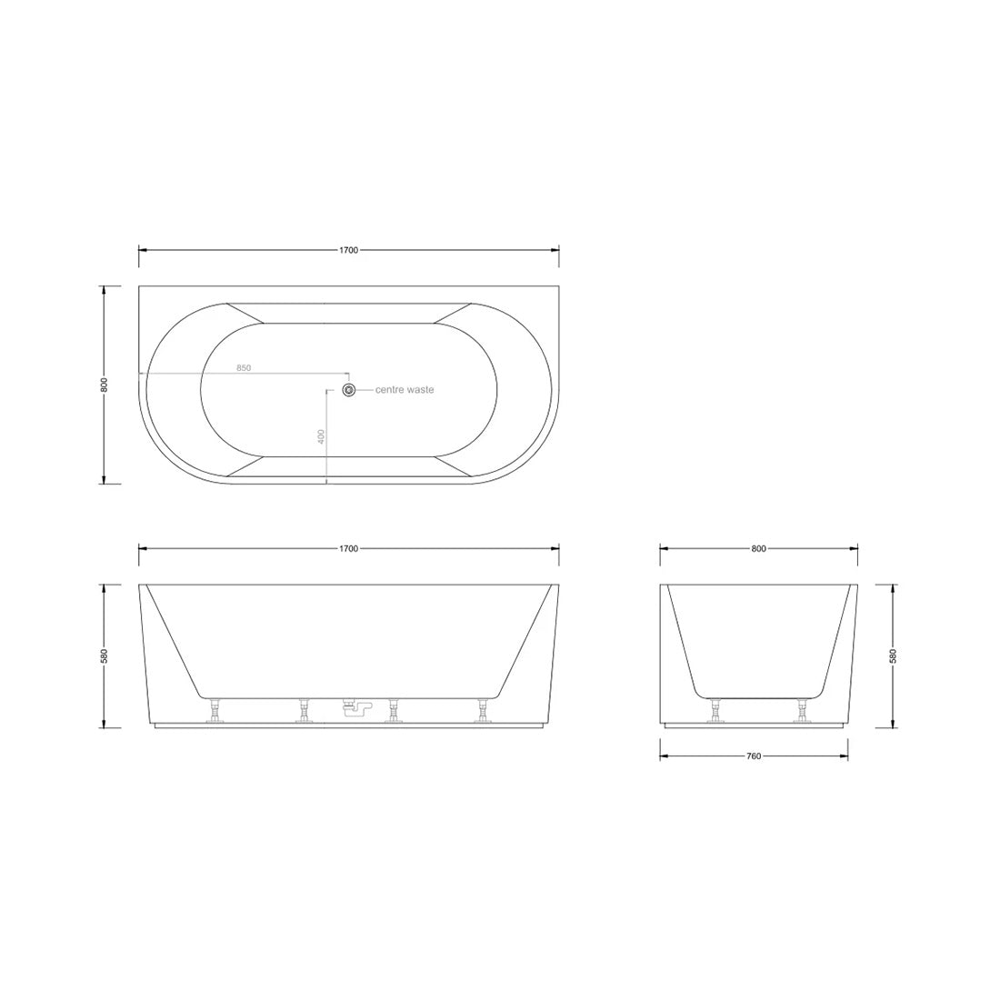 Mallorca 1700mm 10 Jets Freestanding Spa Bath Hot Pump