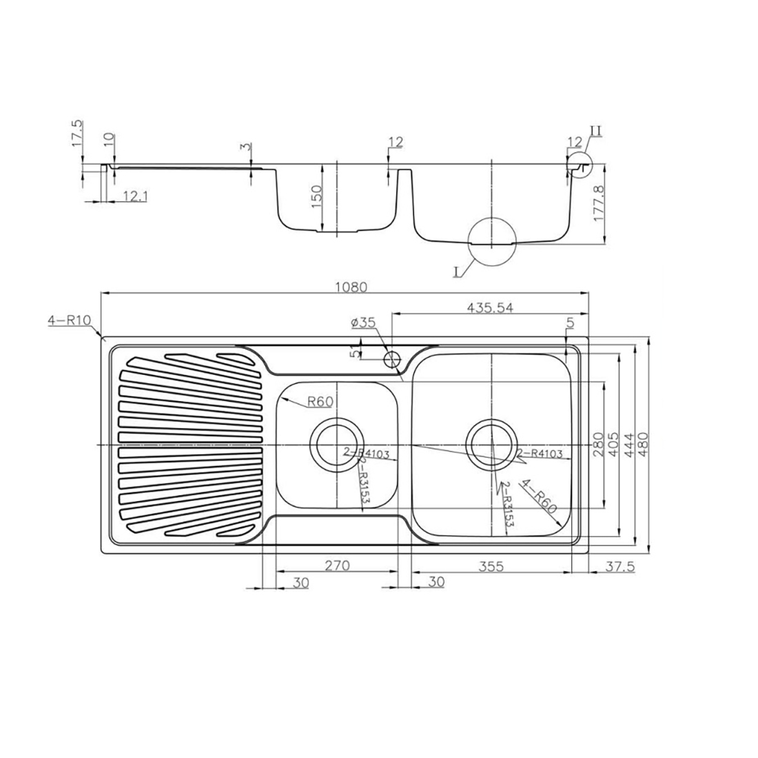 Otus 1 & 1/2 Right Hand Bowl & Single Drainer Kitchen Sink