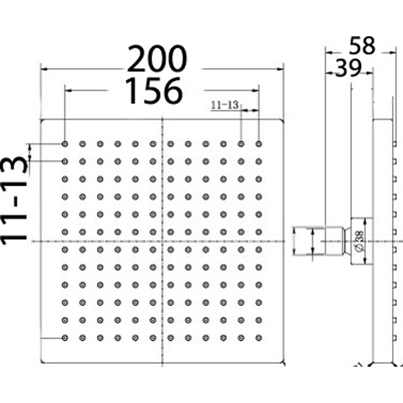 Rosa Square Overhead Shower 200mm Chrome