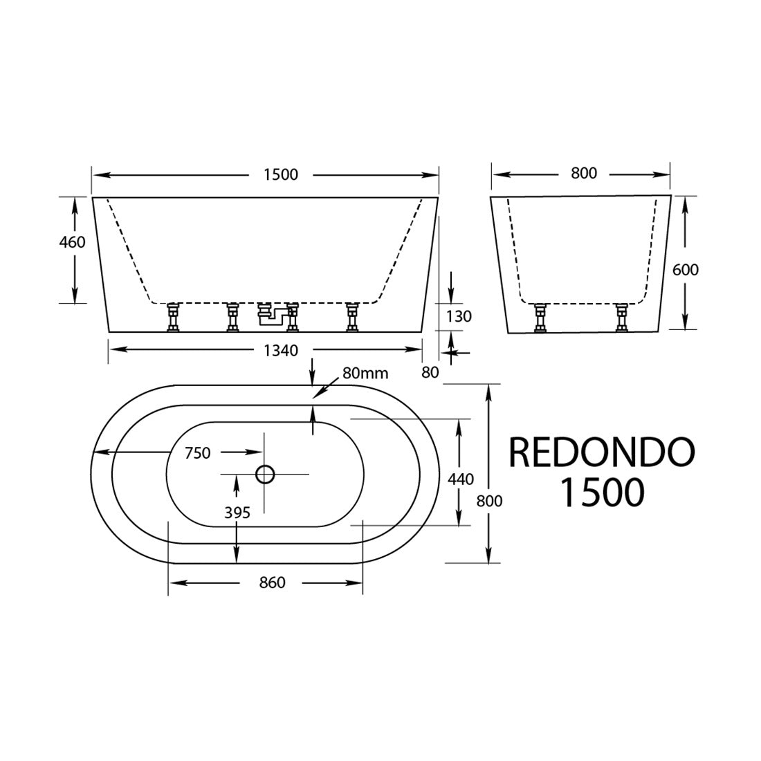 Redondo 1500mm 12 Jets Freestanding Spa Bath Electronic Hot Pump