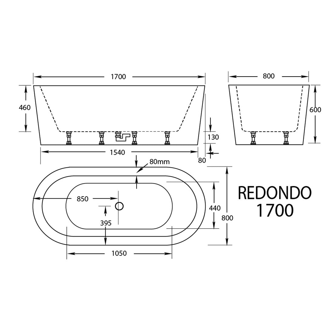 Redondo 1700mm 12 Jets Freestanding Spa Bath Key Remote with Mood Light