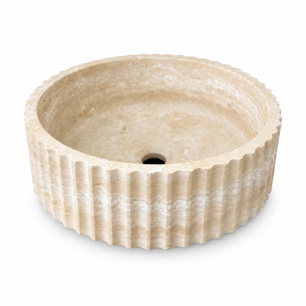 Baiachi Round Fluted Bathroom Counter Top Stone Basin Natural Travertine