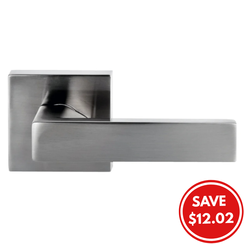 Trident Door Handle Lever On Square Rose Passage Set Brushed Nickel