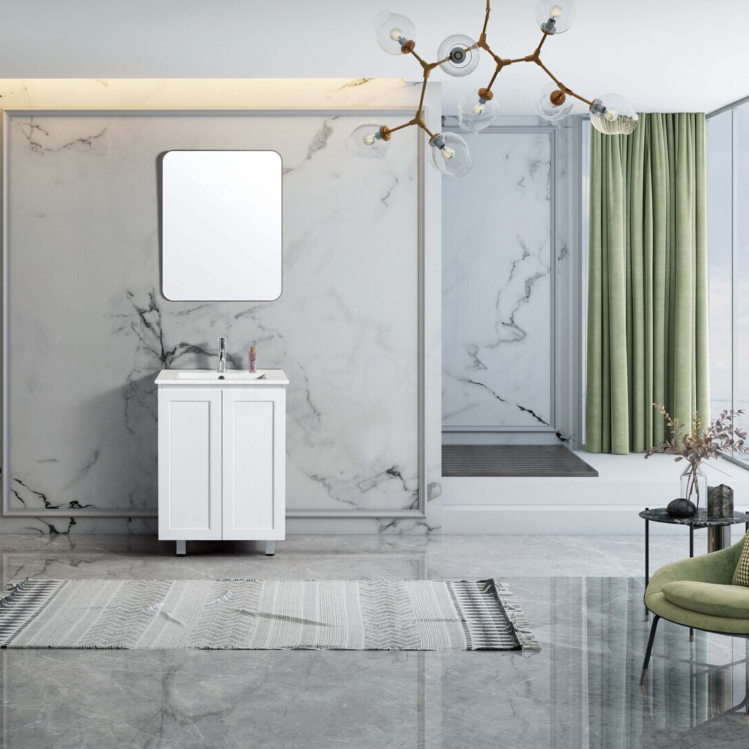 Shaker 600mm Plywood Bathroom Vanity Calacatta Quartz Stone