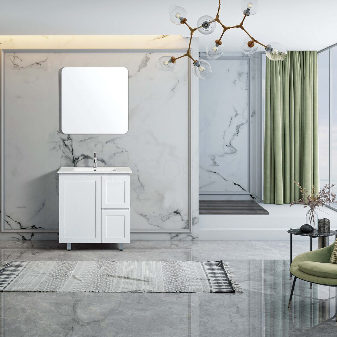 Shaker 750mm PVC Bathroom Vanity White Quartz Stone