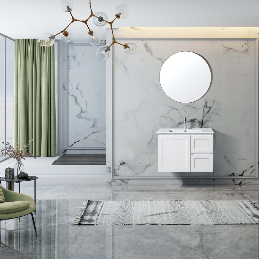 Shaker 750mm PVC Wall Hung Bathroom Vanity Calacatta Quartz Stone