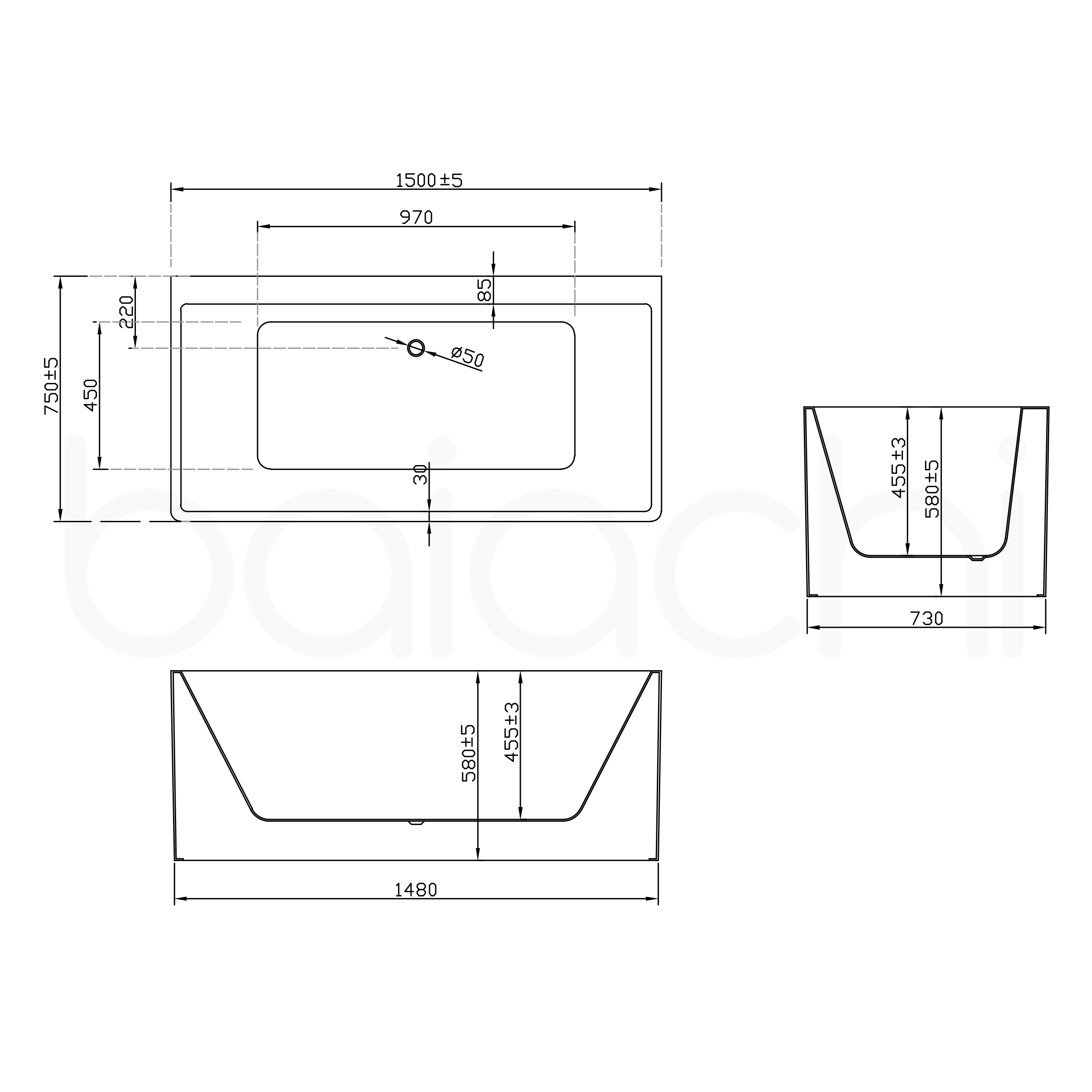 Baiachi Cubi 1500 Freestanding 4 Jet Spa Bath