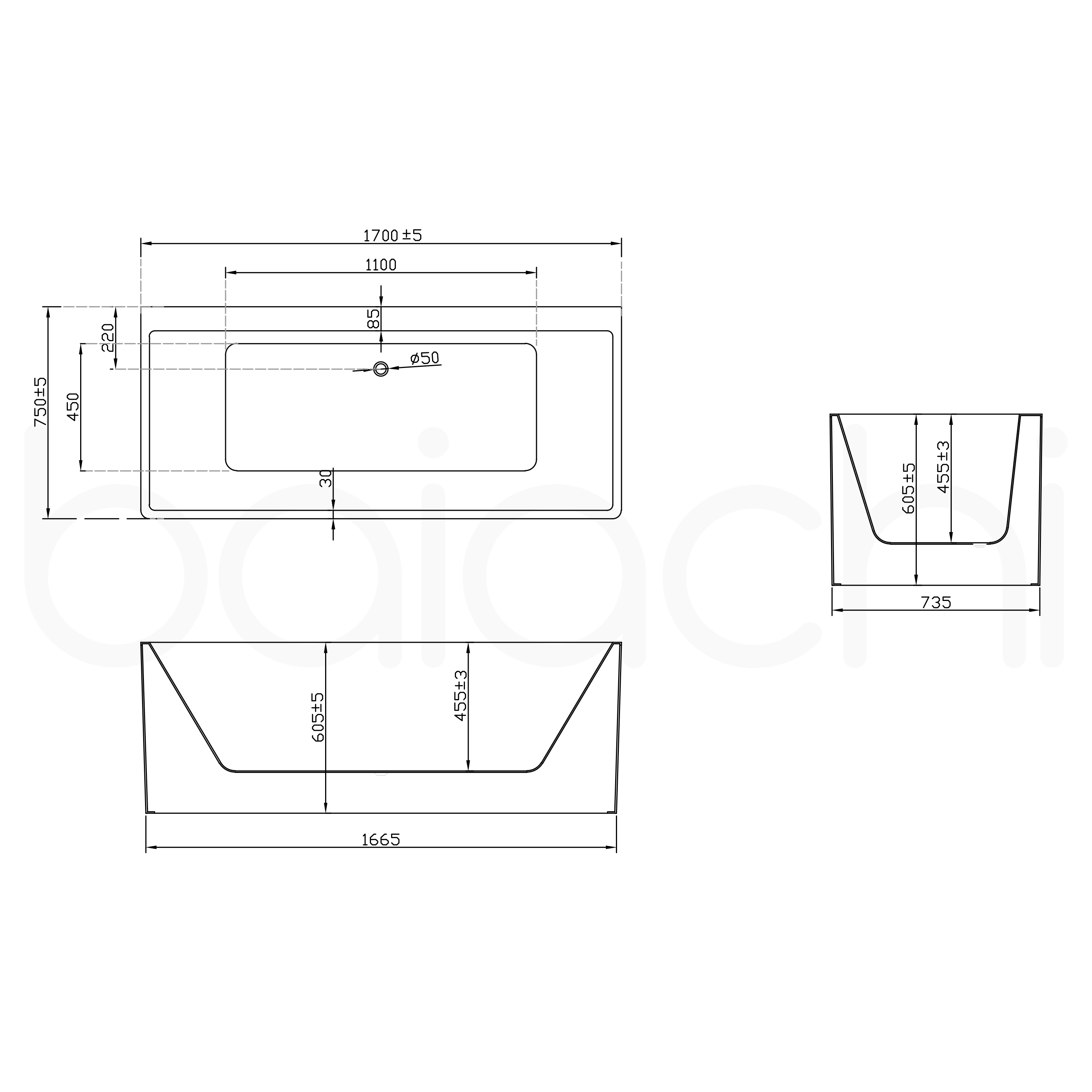 Baiachi Cubi 1700 Freestanding 4 Jet Spa Bath