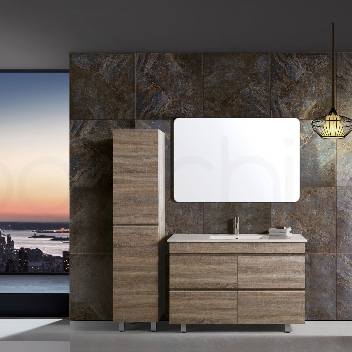 Vellena 1200mm PVC Water Proof Prime Oak Bathroom Vanity Ceramic Basin