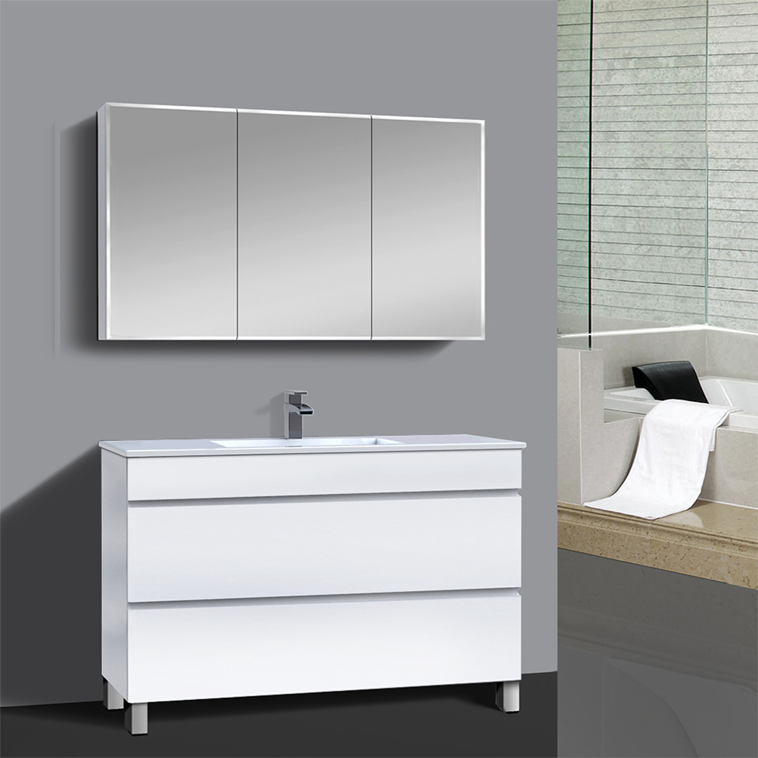 Vellena 1200mm PVC Water Proof Bathroom Vanity White Quartz Stone
