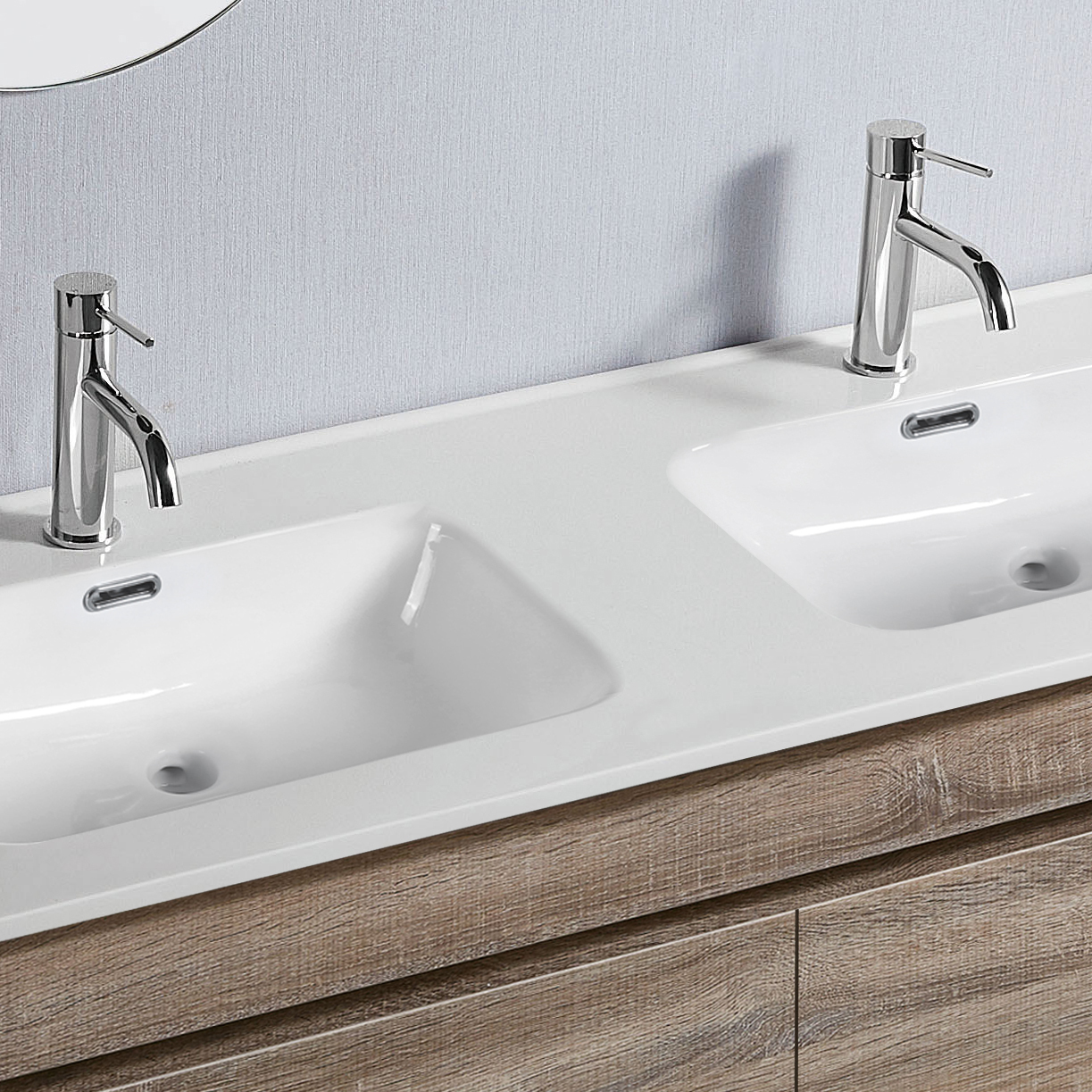 Vellena 1200mm PVC Water Proof Prime Oak Wall Hung Bathroom Vanity Double Ceramic Basin