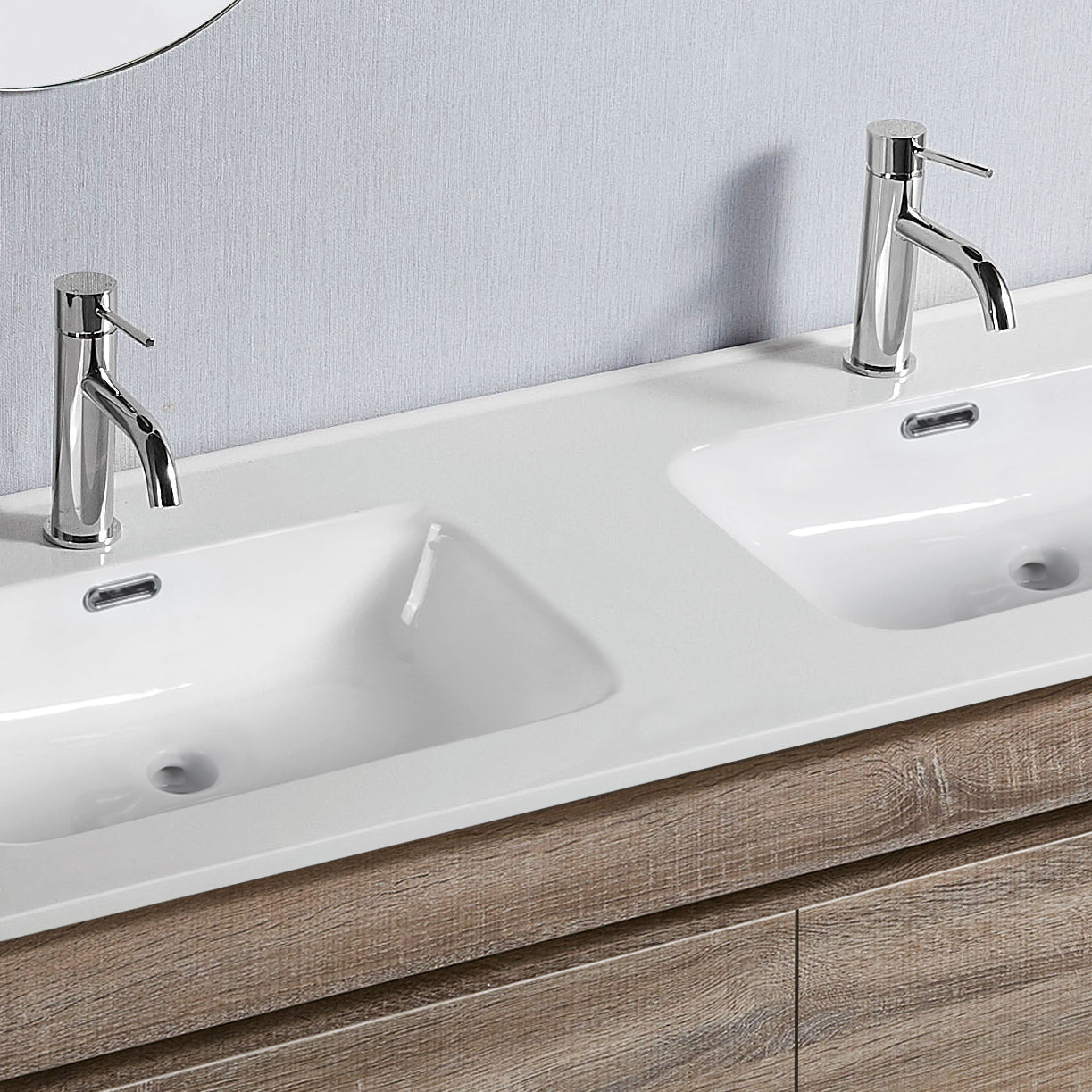 Vellena 1200mm PVC Water Proof Prime Oak Wall Hung Bathroom Vanity Double Ceramic Basin