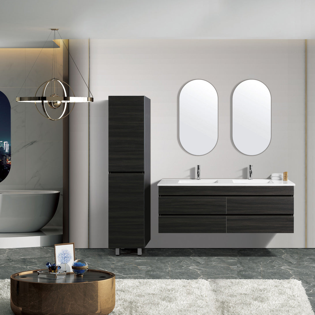 Vellena 1500mm PVC Water Proof Empire Oak Wall Hung Bathroom Vanity White Quartz Stone