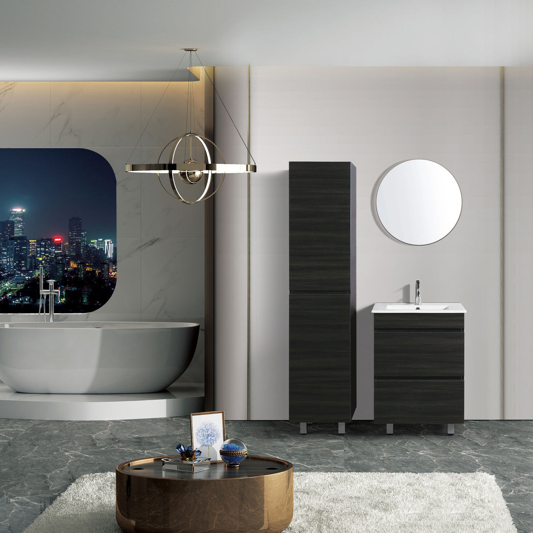 Vellena 600mm PVC Water Proof Empire Oak Bathroom Vanity Ceramic Basin