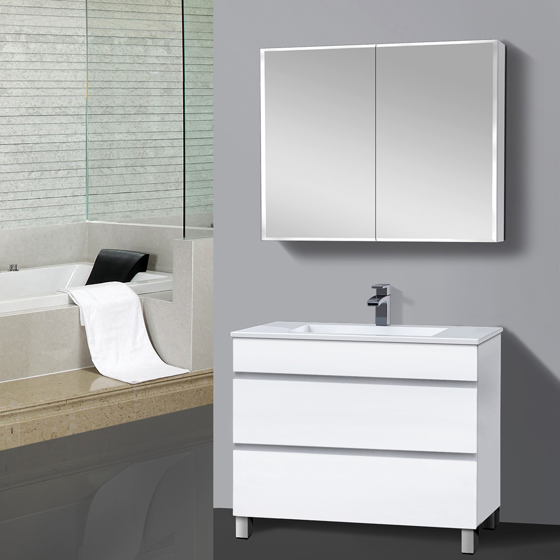 Vellena 900mm PVC Water Proof Bathroom Vanity Ceramic Basin