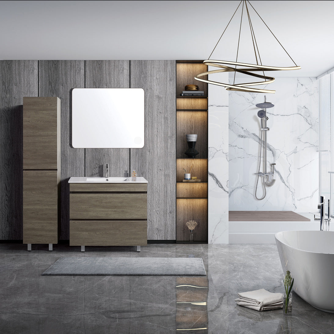 Vellena 900mm PVC Water Proof Wash White Bathroom Vanity Ceramic Basin