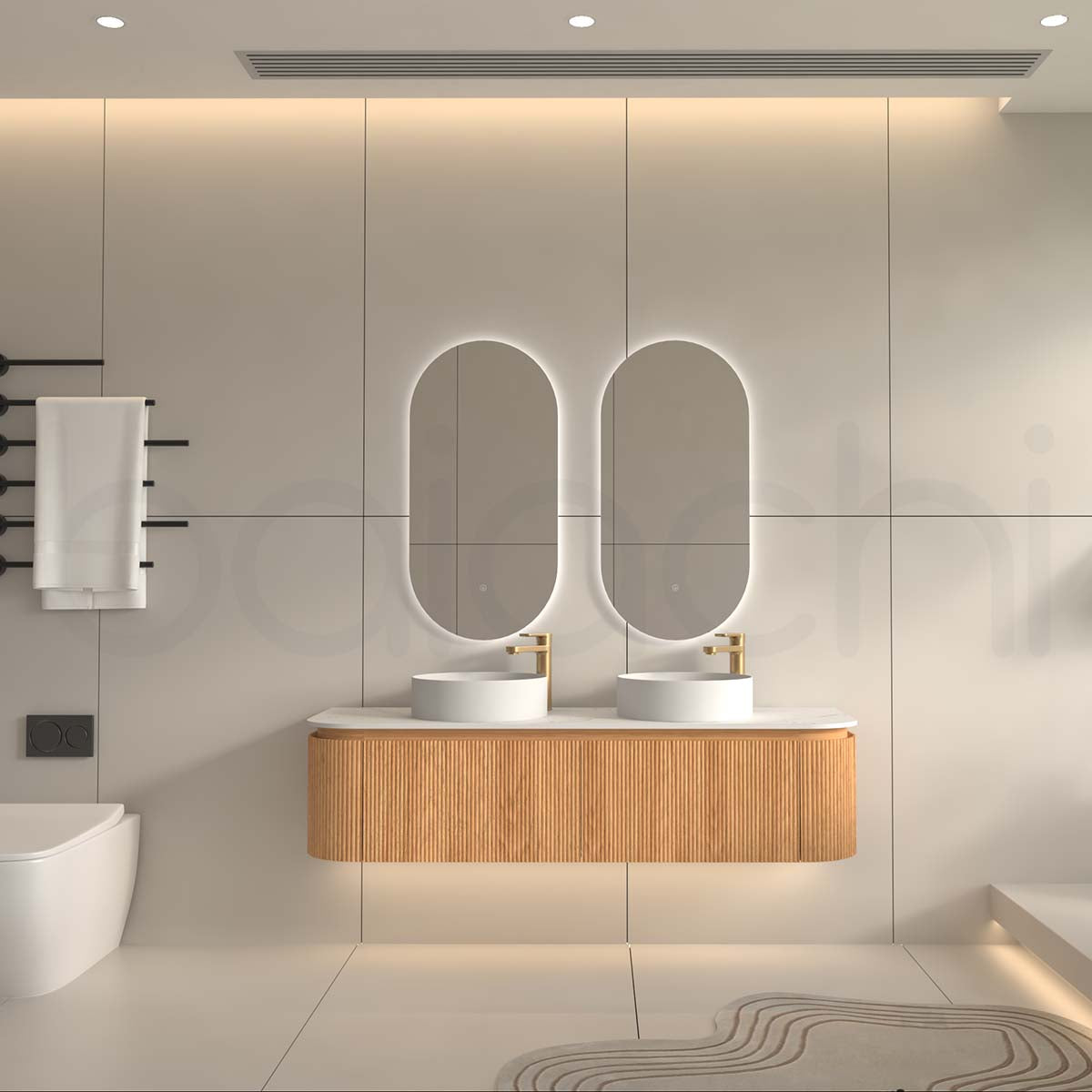 Baiachi Gympie 1500 Fluted Timber Bathroom Vanity Wall Hung Calacatta Stone