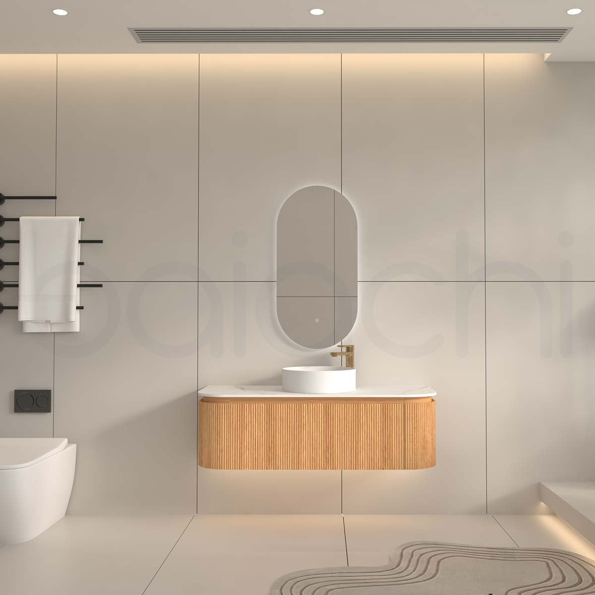 Baiachi Gympie 1200 Fluted Timber Bathroom Vanity Wall Hung Calacatta Stone