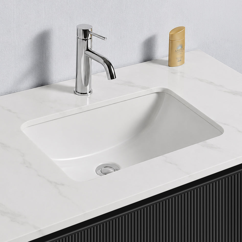 Baiachi Clermont 600 Black Fluted Wall Hung Bathroom Vanity Calacatta Stone Undercounter Basin