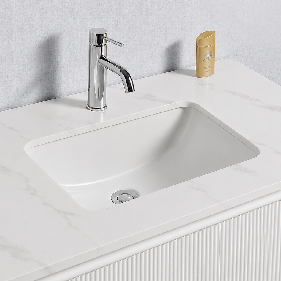 Baiachi Clermont 750 White Fluted Wall Hung Bathroom Vanity Calacatta Stone Undercounter Basin